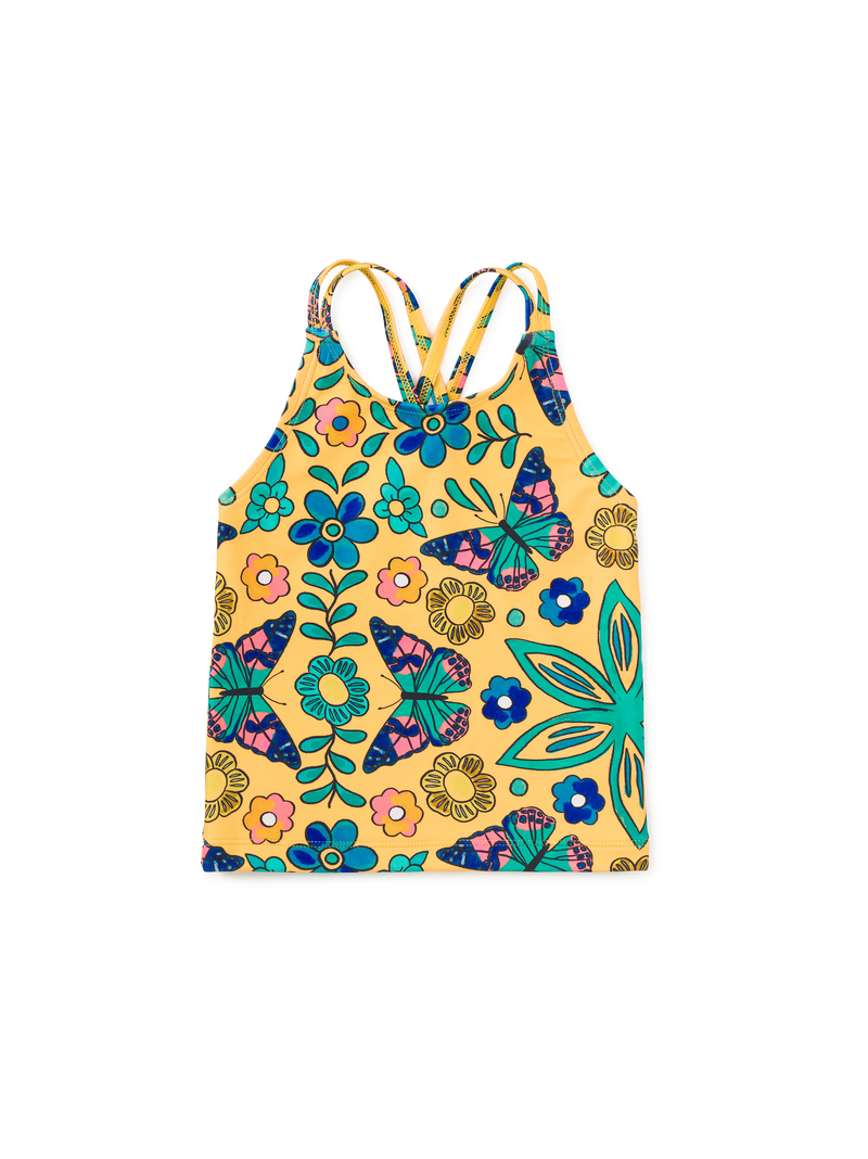 Cross Back Tankini Top in Butterfly Tile - View 1