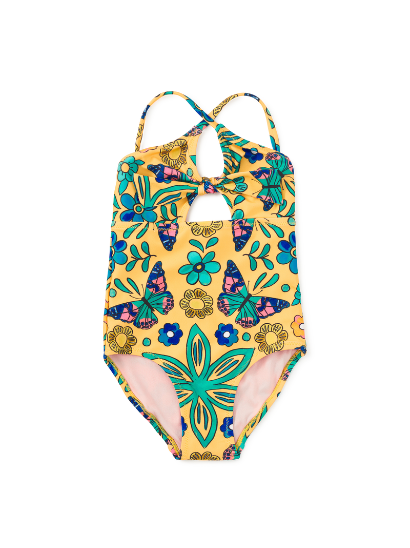 Cut Out One Piece Swimsuit in Butterfly Tile - View 1
