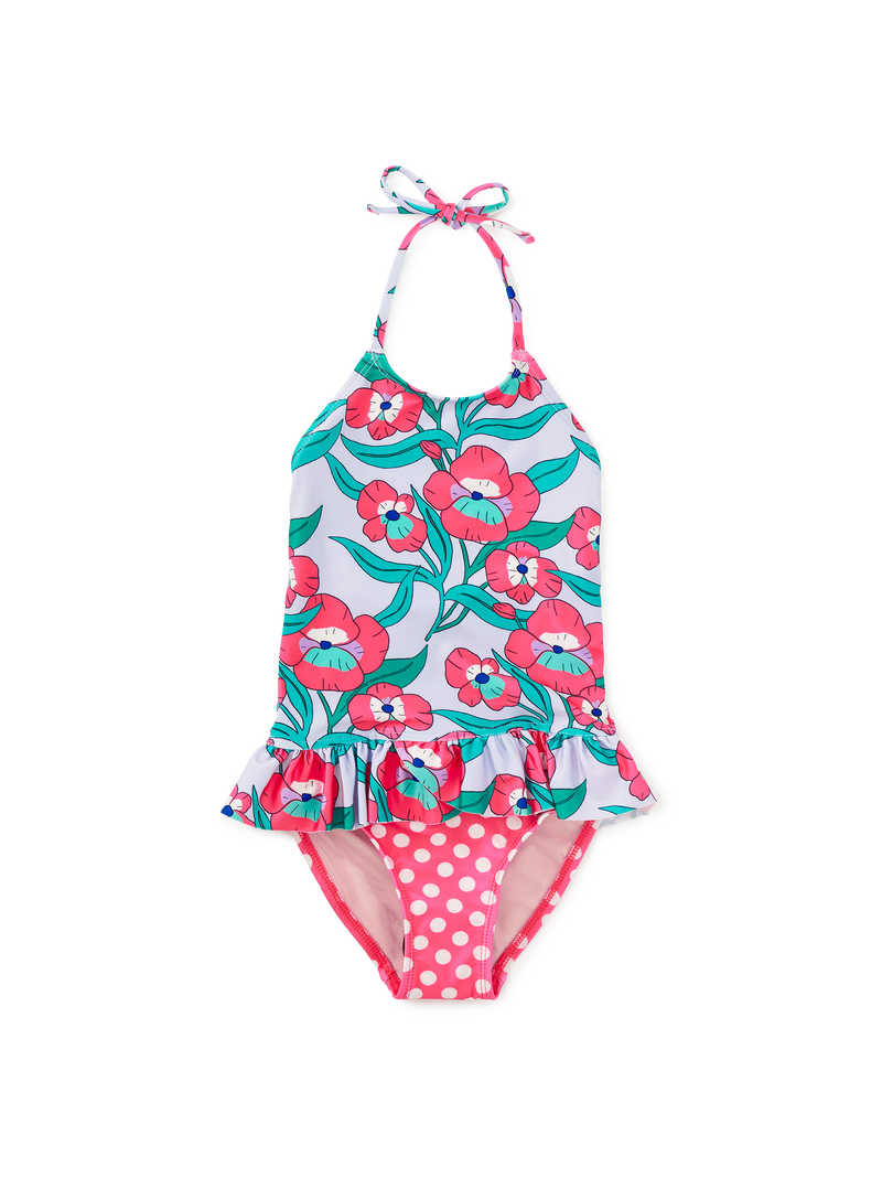 Peplum One-Piece Swimsuit in Nouveau Poppy - View 1