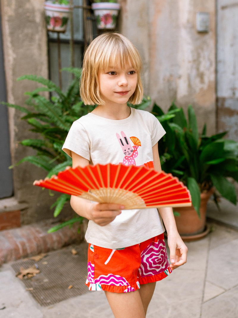 Ruffle Hem Woven Short in Flamenco Carnation - View 2