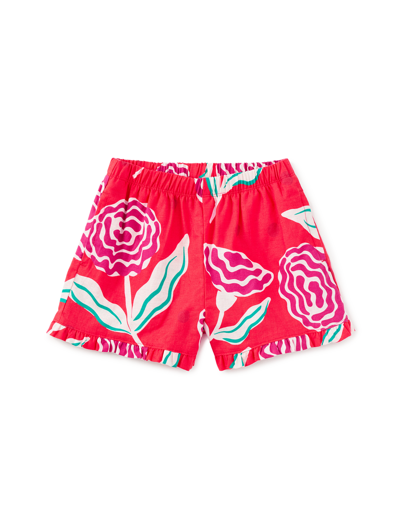Ruffle Hem Woven Short in Flamenco Carnation - View 1