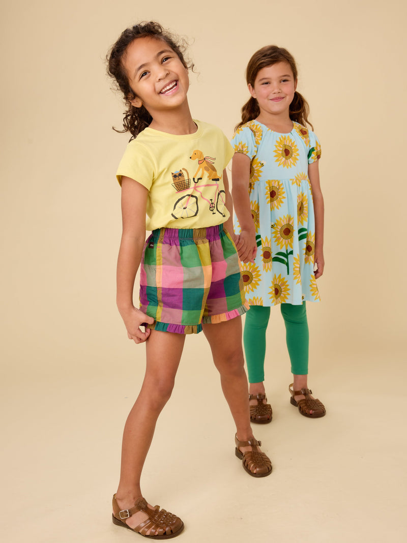 Ruffle Hem Woven Short in Barcelona Plaid - View 2