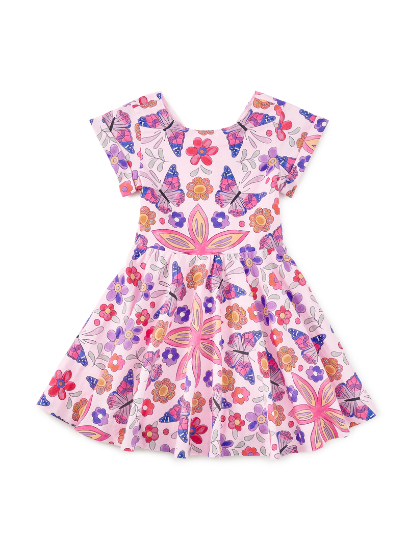 Button Back Skirted Dress in Butterfly Tile - View 1