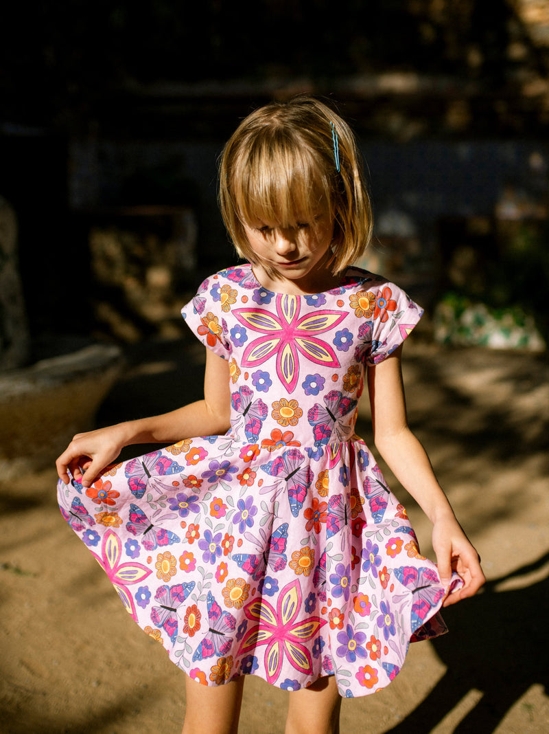 Button Back Skirted Dress in Butterfly Tile - View 2