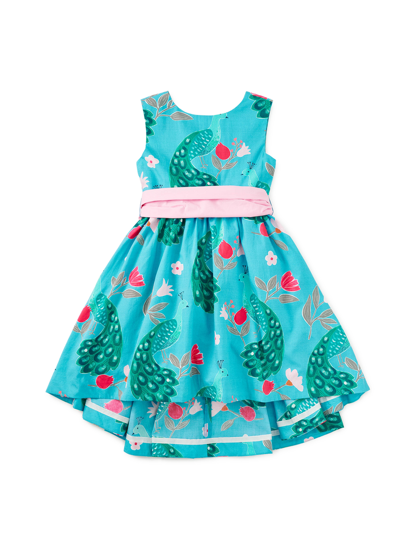 Sleeveless Hi-Lo Sash Dress in Peacock Floral - View 1