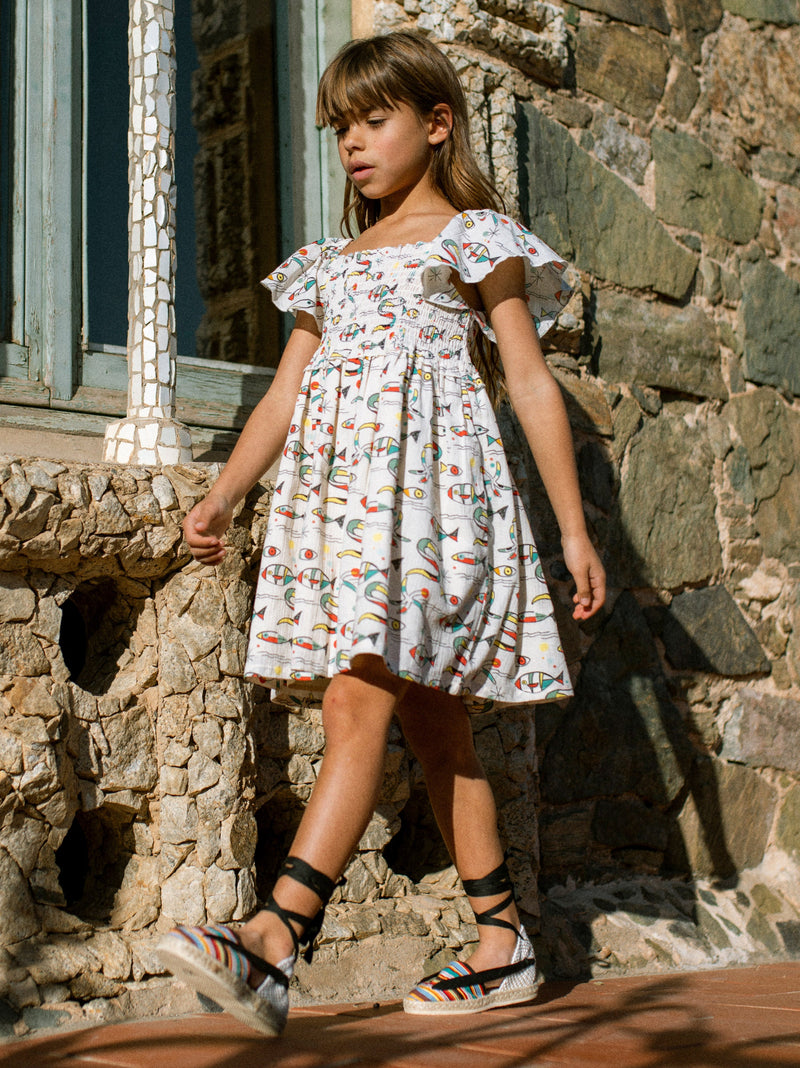 Flutter Sleeve Smocked Dress in Mar De Miro - View 2