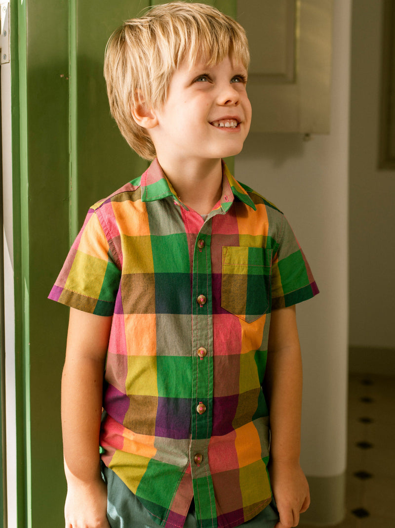 Plaid Button Up Woven Shirt in Barcelona Plaid - View 2