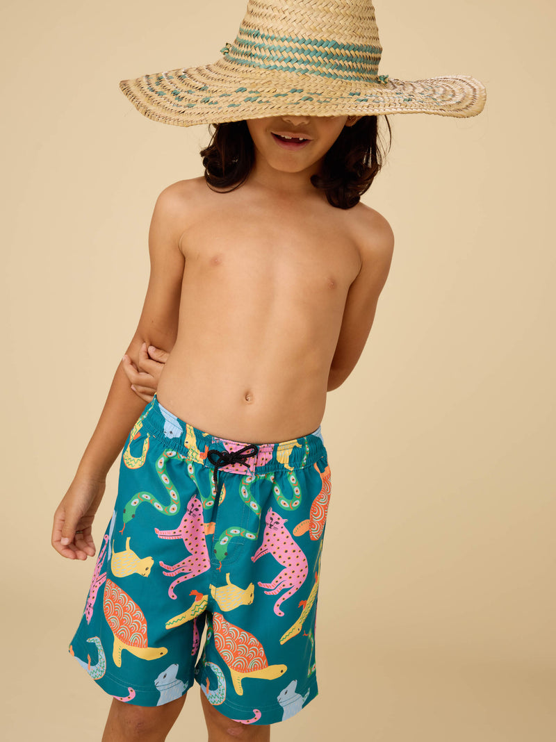 Mid-Length Swim Trunks in Brazilian Folk Animals - View 2