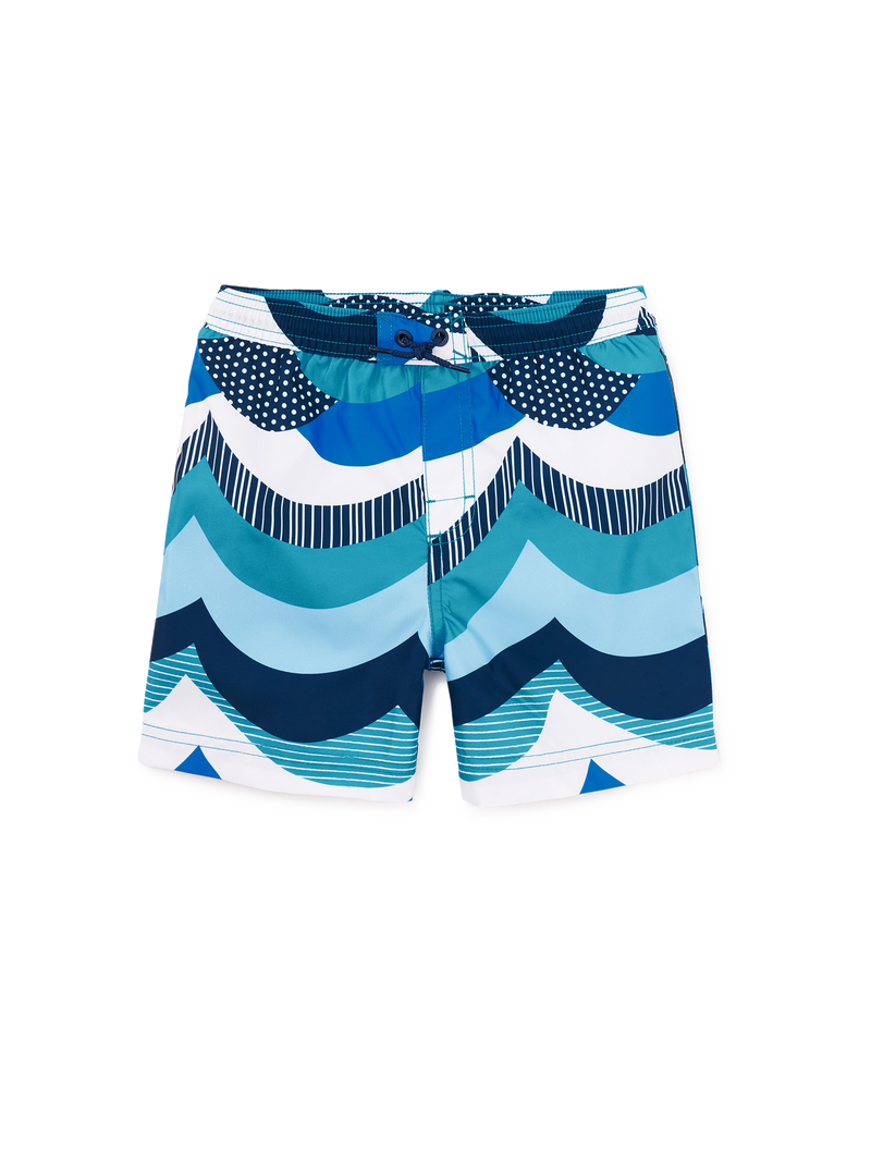 Mid-Length Swim Trunks in Scallop Waves - View 1