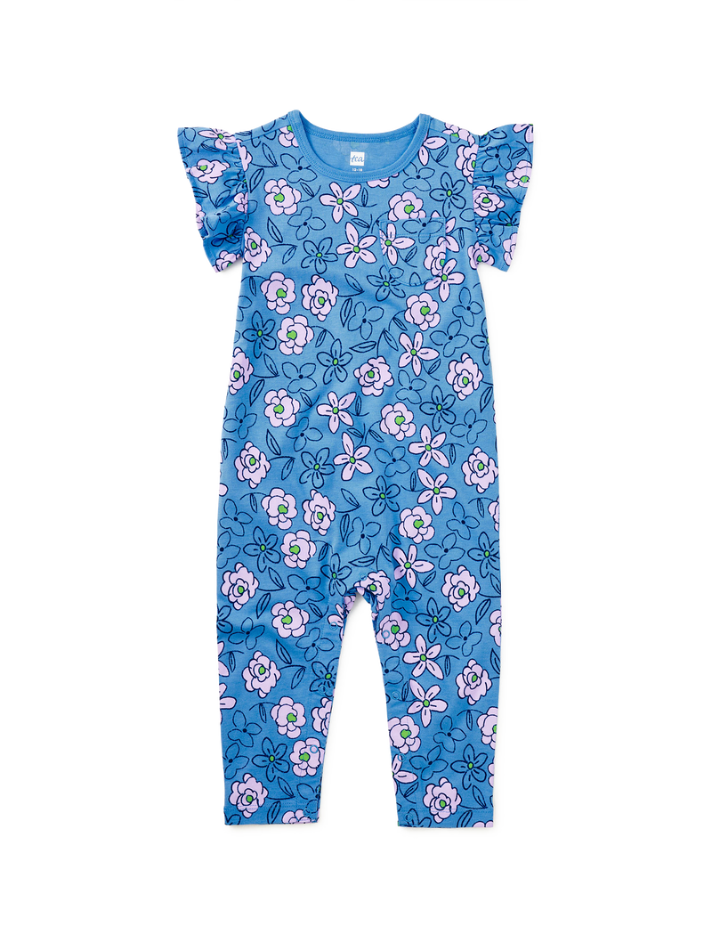 Ruffle Sleeve Pocket Romper in Carnation Toss - View 1