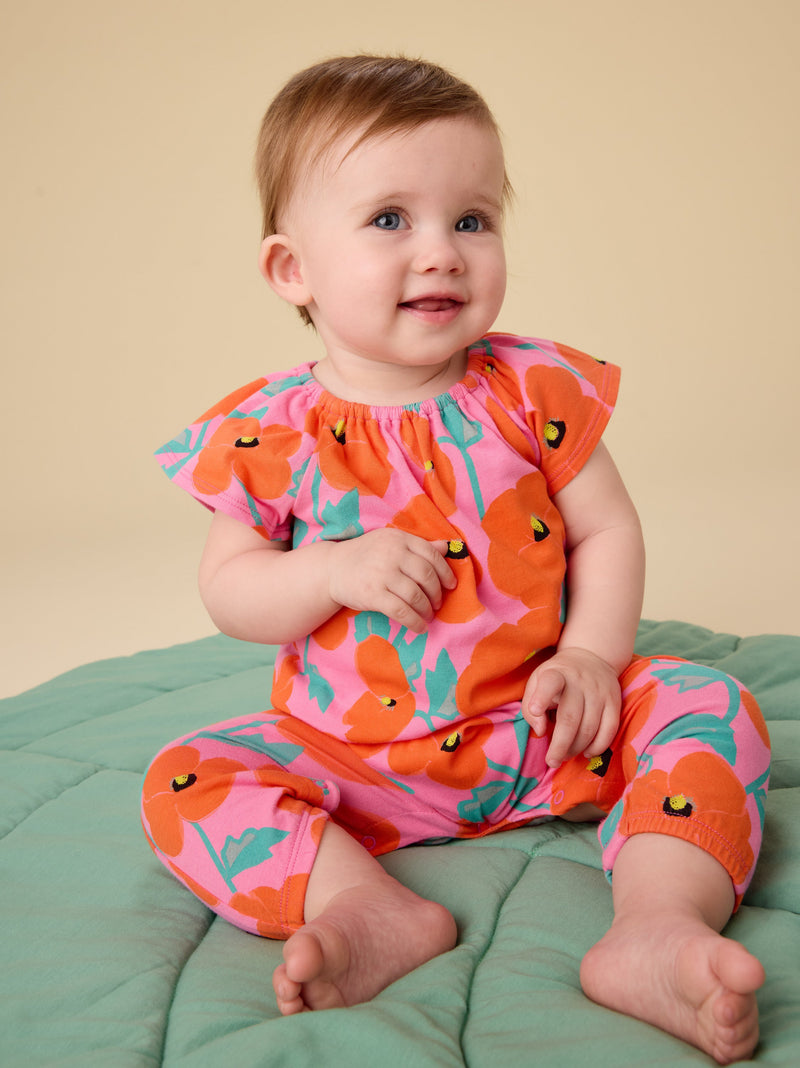 Tulip Sleeve Baby Romper in Poppy Poppies - View 2