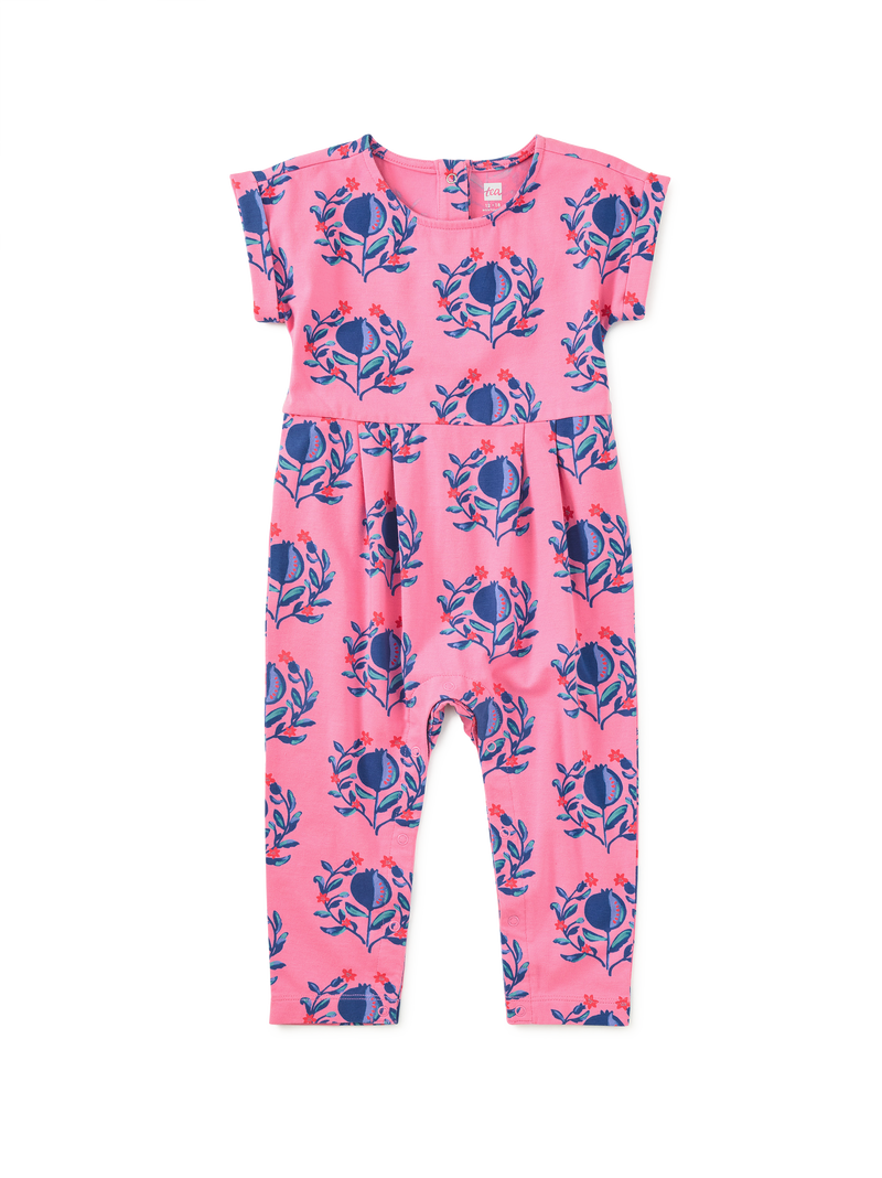 Cuff Sleeve Baby Romper in Pomegranate Floral - View 1