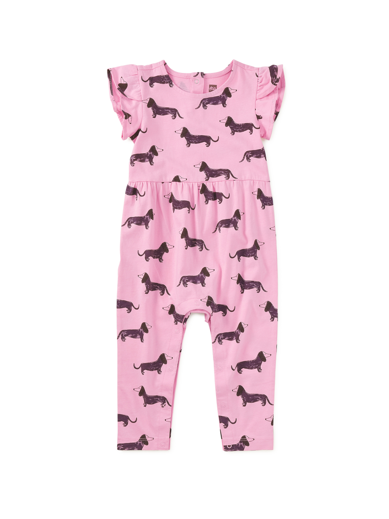 Tulip Sleeve Baby Romper in Dachshunds - View 1
