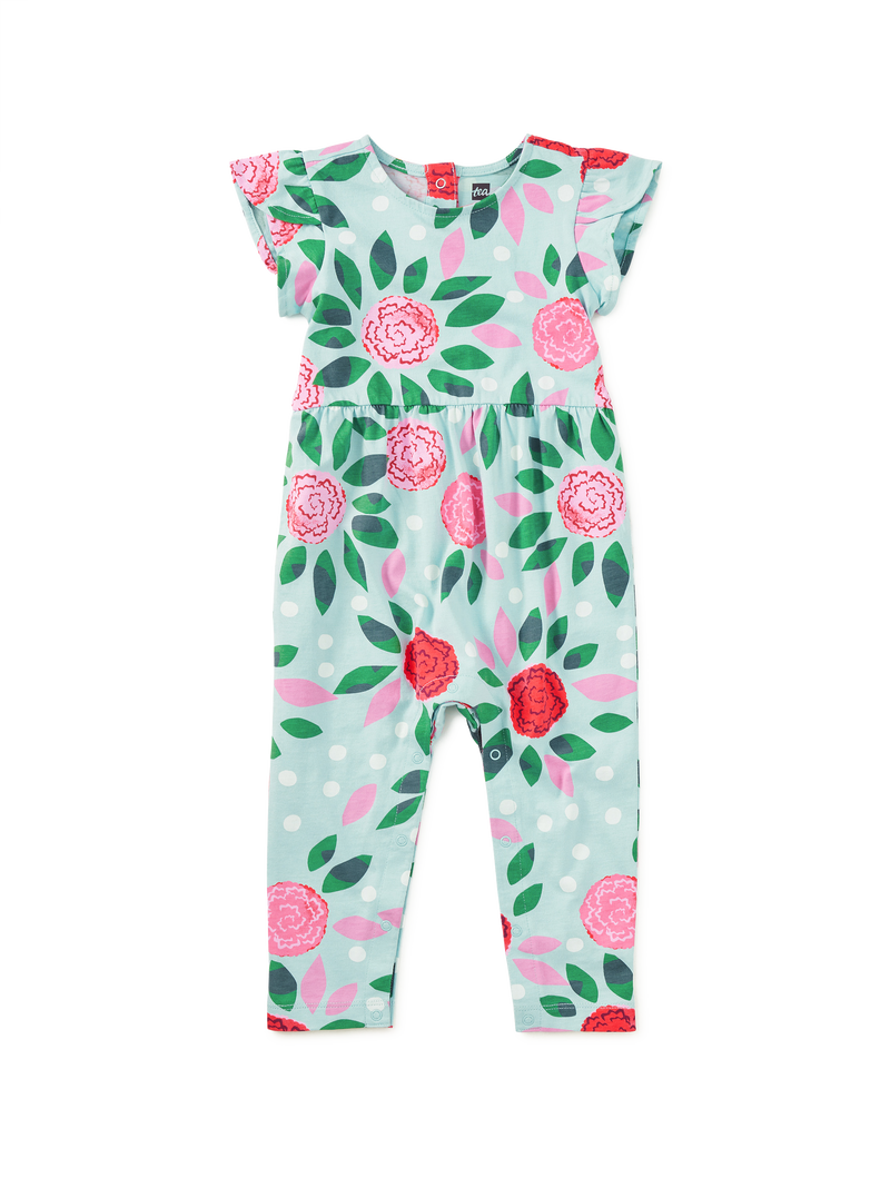 Tulip Sleeve Baby Romper in Spinning Carnations - View 1