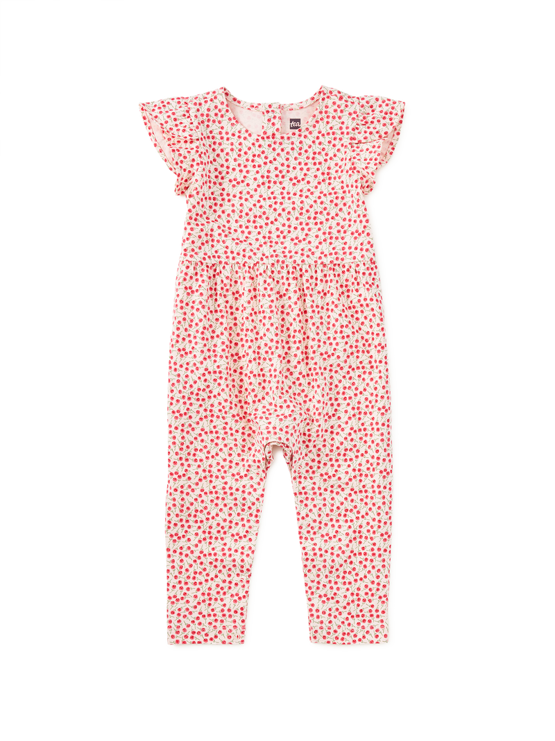 Tulip Sleeve Baby Romper in Mini Rose Toss - View 1