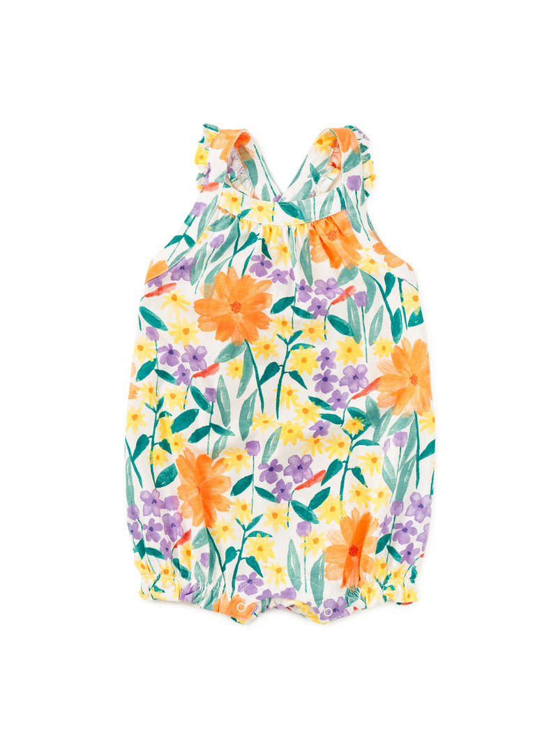 Cross-Back Baby Romper in Watercolor Floral - View 1