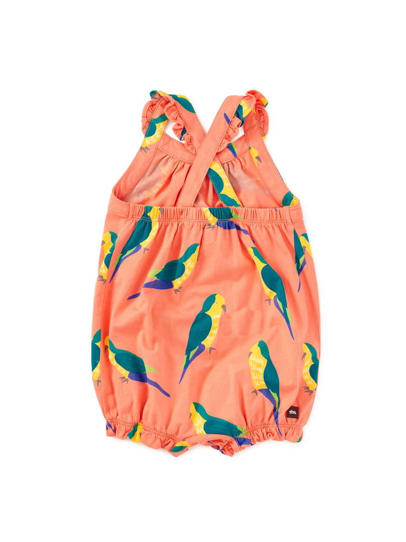 Cross-Back Baby Romper in Monk Parakeet - View 2