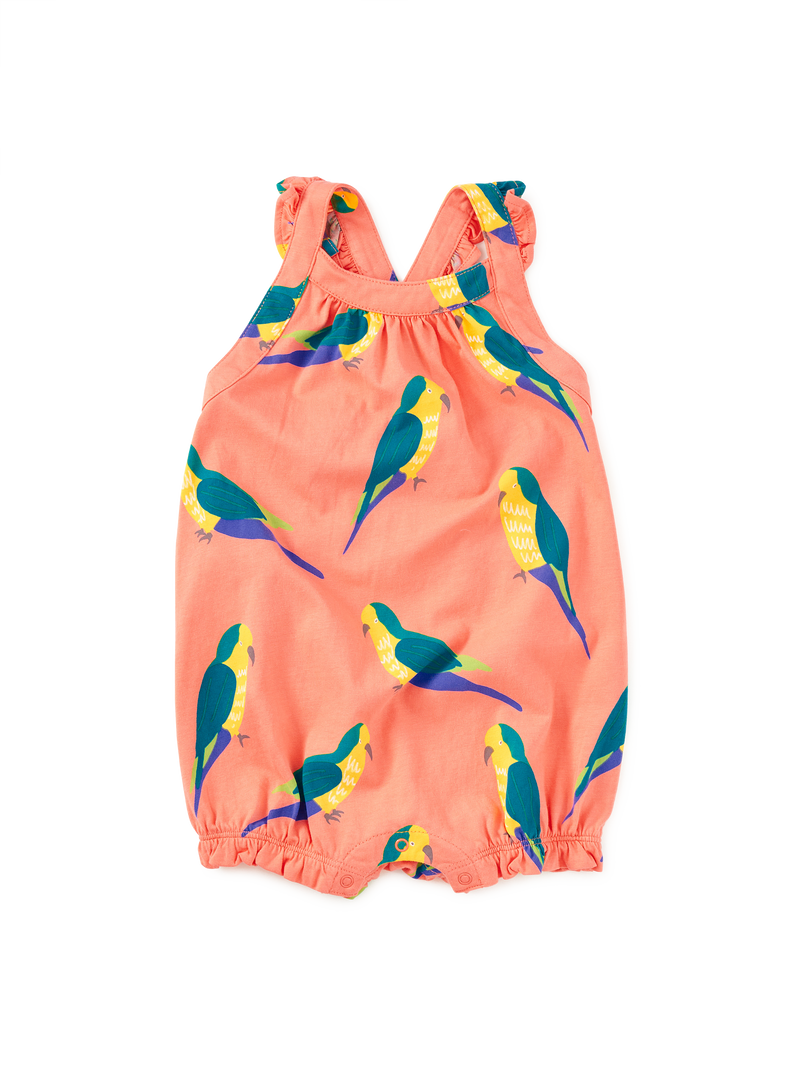 Cross-Back Baby Romper in Monk Parakeet - View 1