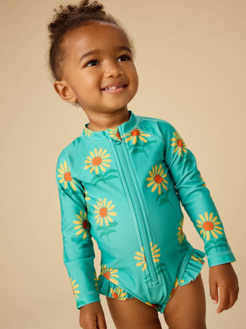 Rash Guard Baby Swimsuit in Sunflowers - View 2