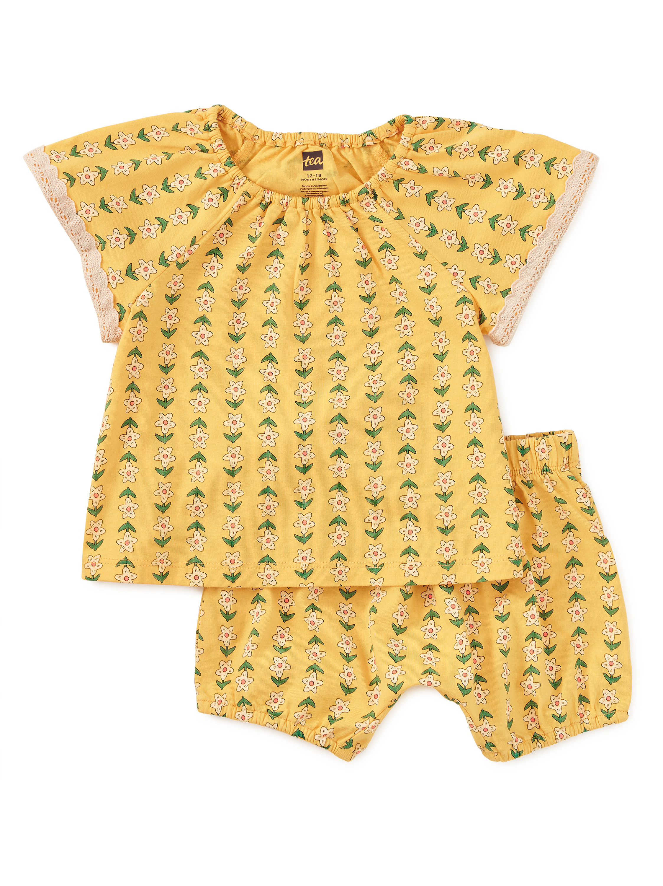 Printed Crochet Trim Baby Set