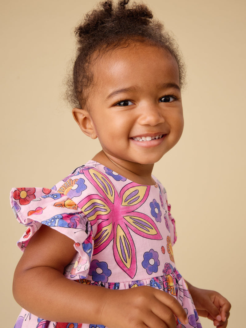 Ruffle Sleeve Baby Dress Set in Butterfly Tile - View 2
