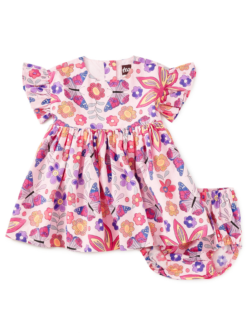 Ruffle Sleeve Baby Dress Set in Butterfly Tile - View 1
