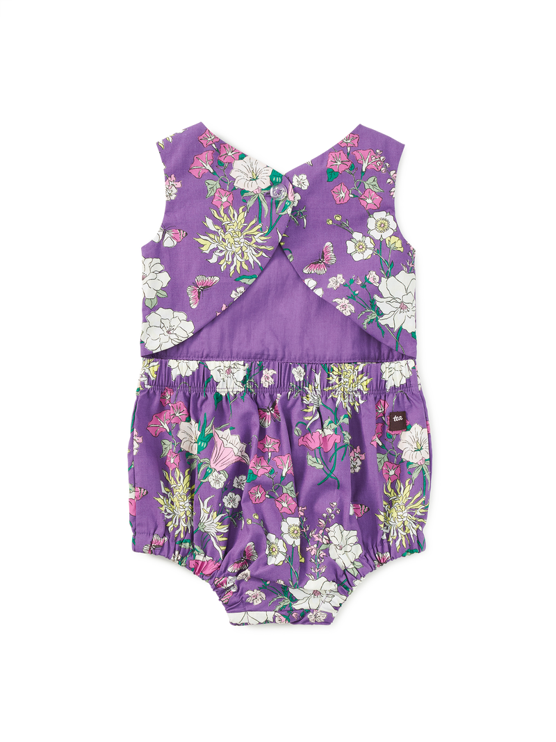 Peek-A-Boo Back Baby Romper in Portuguese Floral - View 2