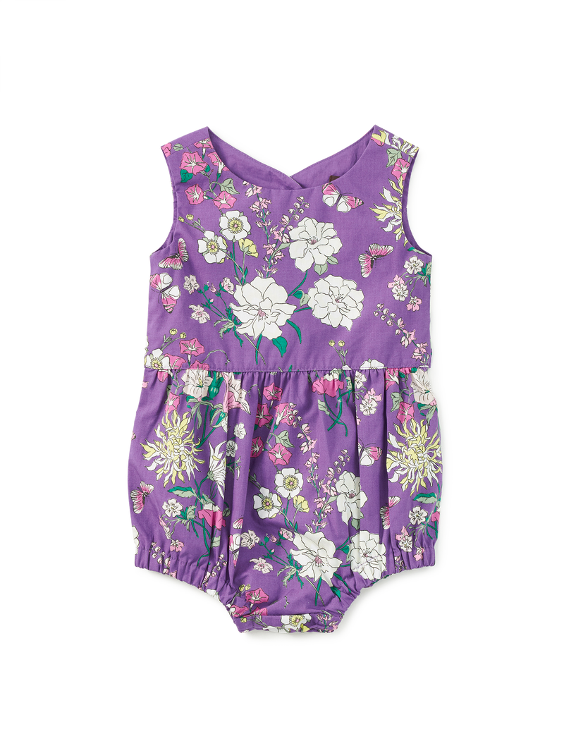 Peek-A-Boo Back Baby Romper in Portuguese Floral - View 1