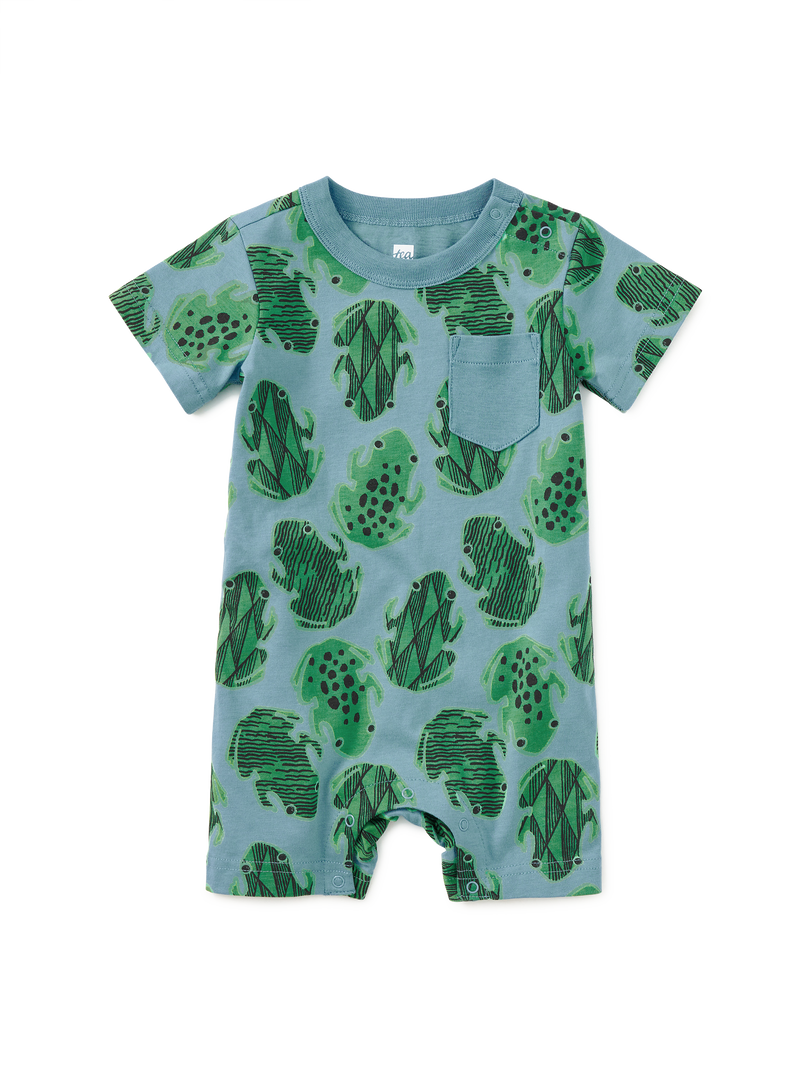 Pocket Shortie Baby Romper in Hopalong Frogs - View 1