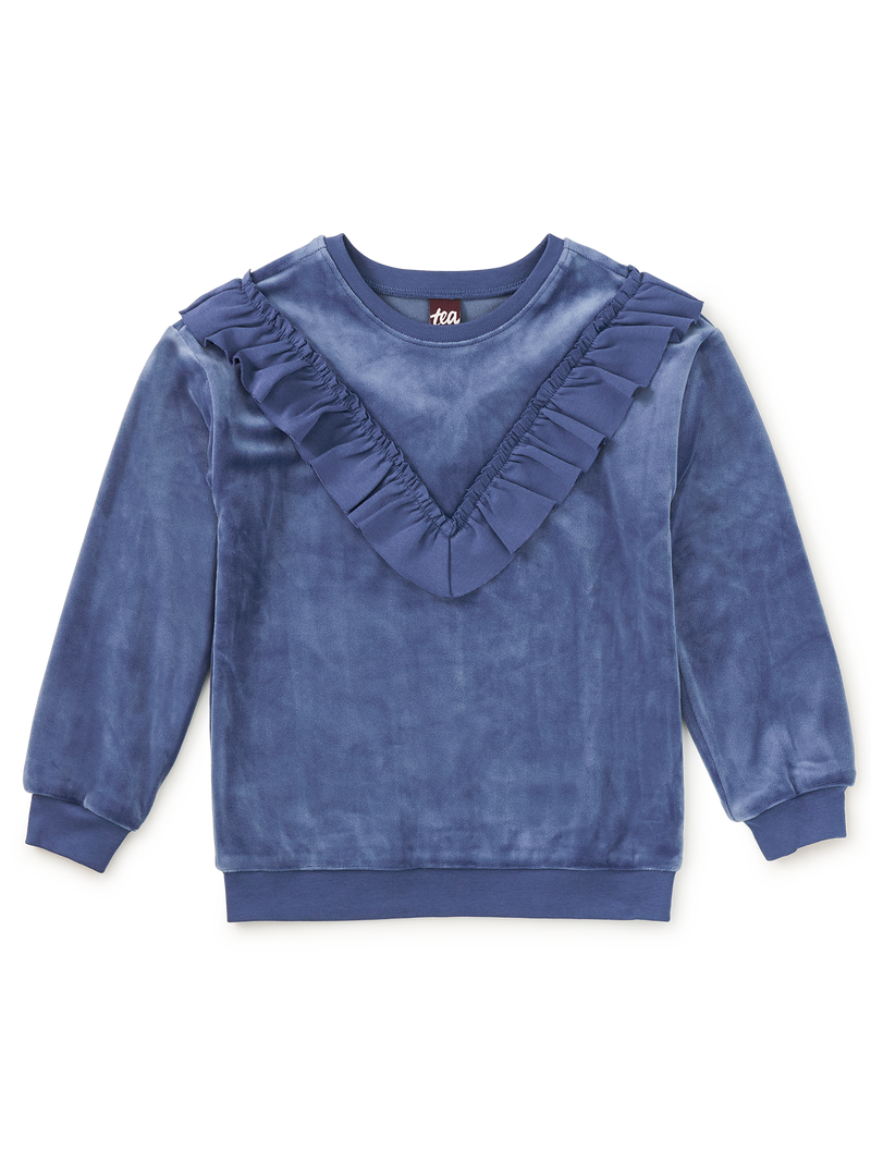Velour Ruffle Tunic Top in Naval Blue - View 1