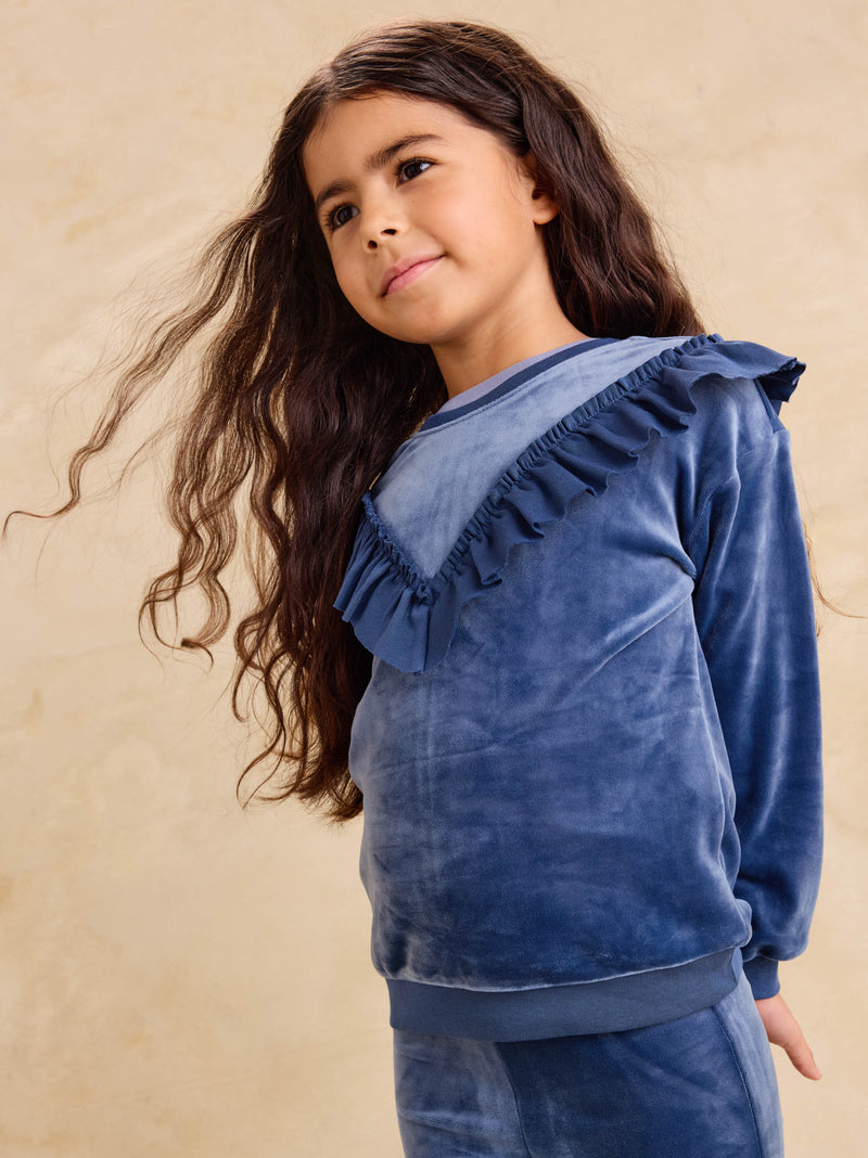 Velour Ruffle Tunic Top in Naval Blue - View 2