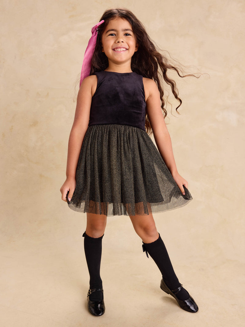 Velour &amp; Tulle Ballet Dress in Jet Black - View 2