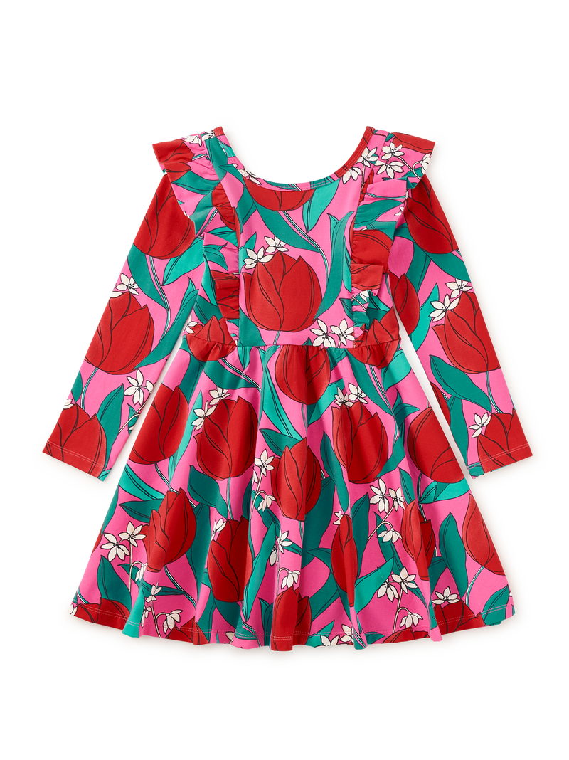 Ruffle Shoulder Ballet Dress in Tulip Twist In Pink - View 1