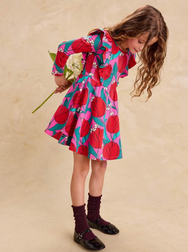 Ruffle Shoulder Ballet Dress in Tulip Twist In Pink - View 2