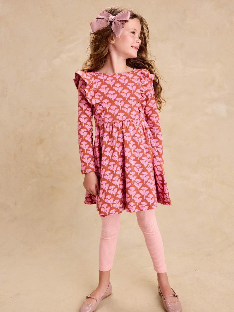 Ruffle Shoulder Ballet Dress in Stamped Heirloom Floral - View 2