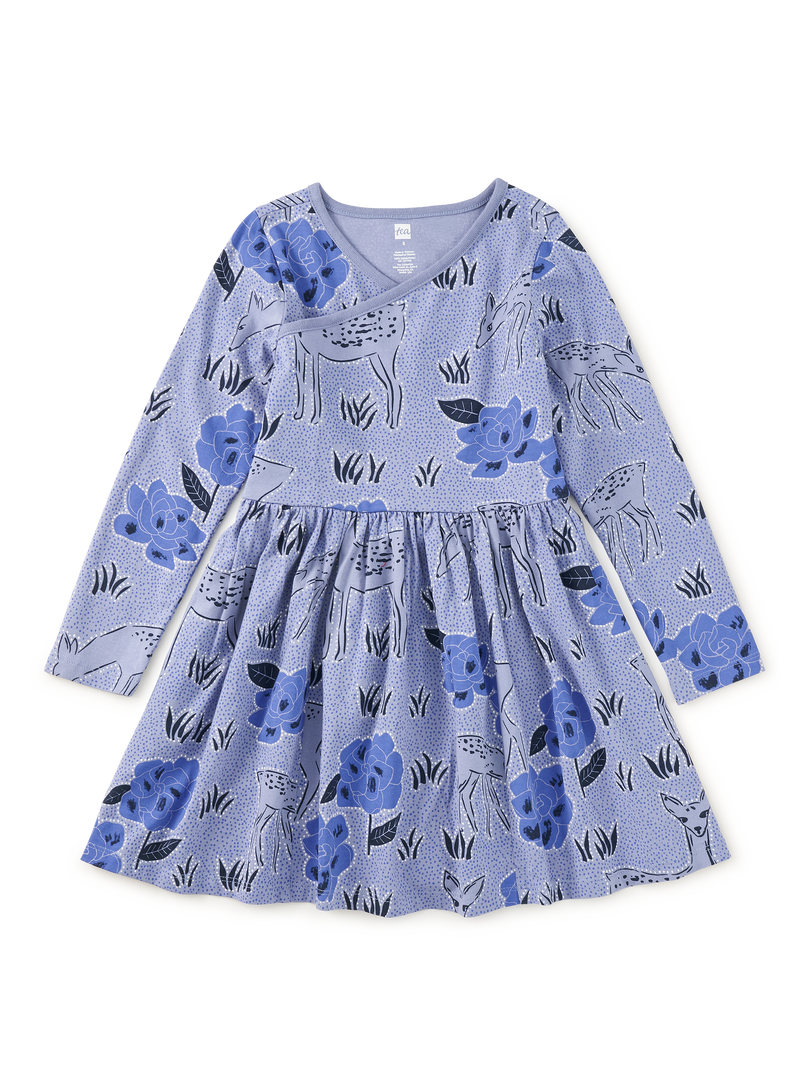 Long Sleeve Wrap Neck Dress in Bluebell Forest - View 1