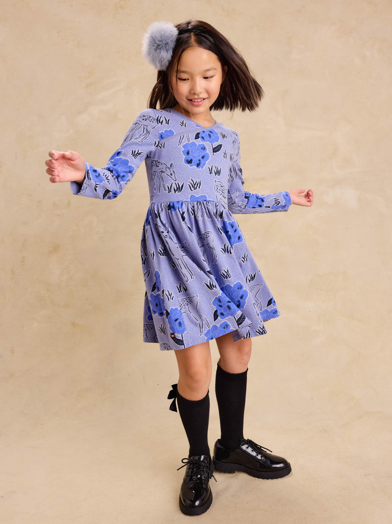 Long Sleeve Wrap Neck Dress in Bluebell Forest - View 2