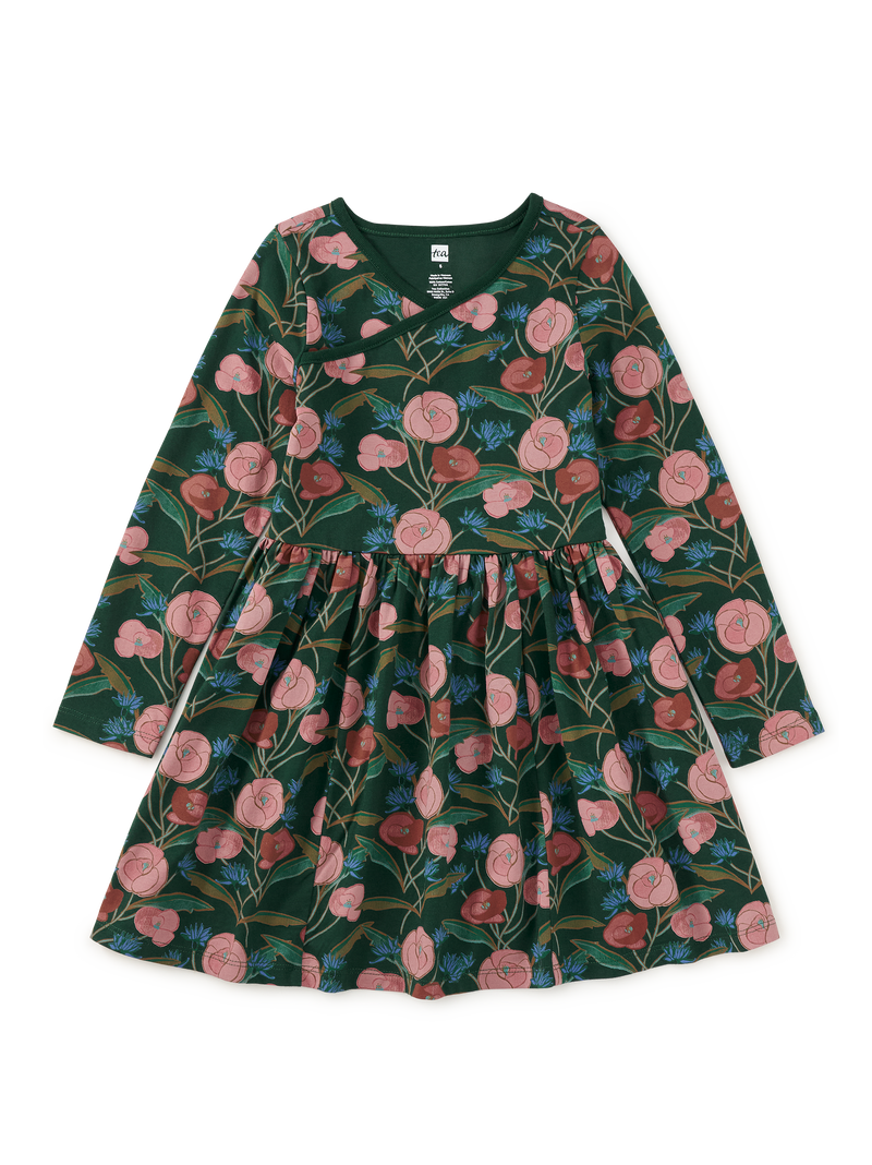 Long Sleeve Wrap Neck Dress in Vintage English Floral - View 1