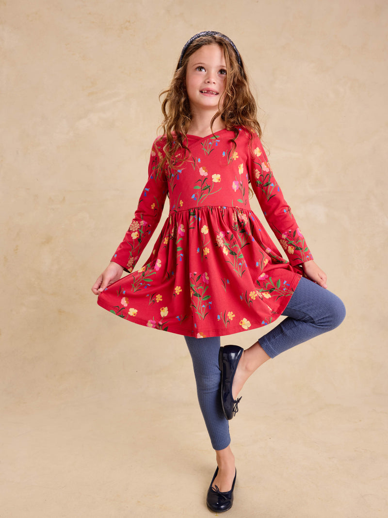 Long Sleeve Wrap Neck Dress in Hollyhock Garden - View 2