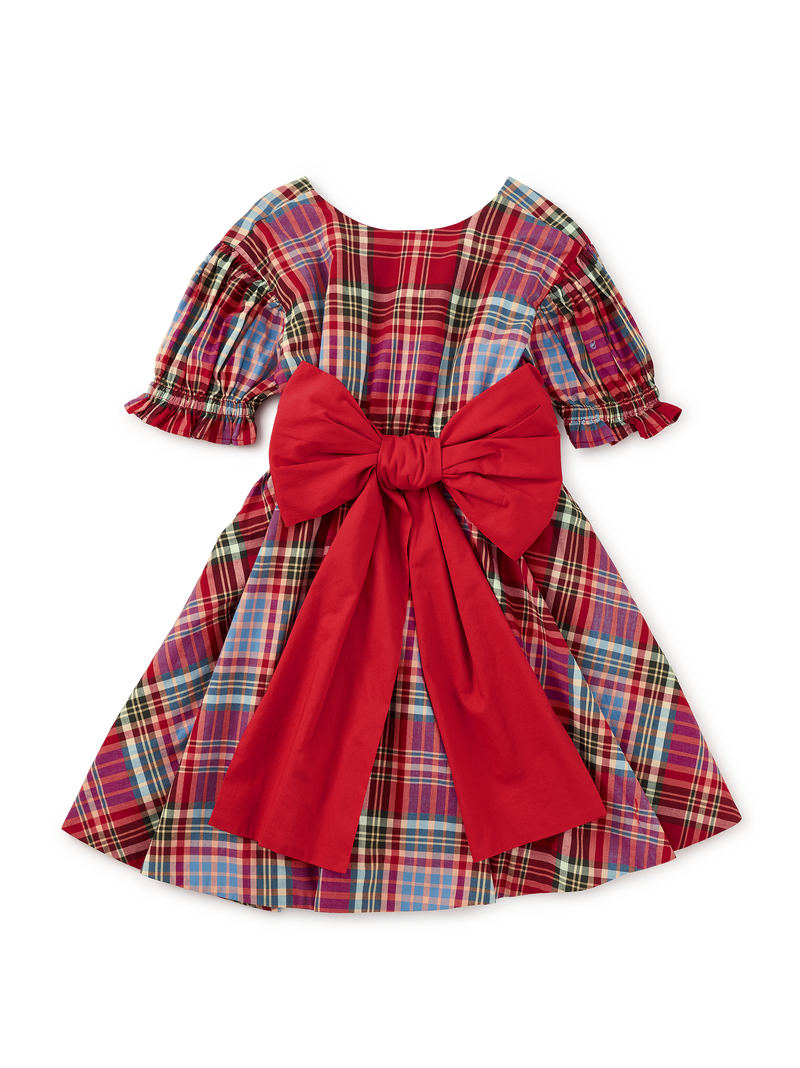 Puff Sleeve Sash Dress in Holiday Market Plaid - View 1