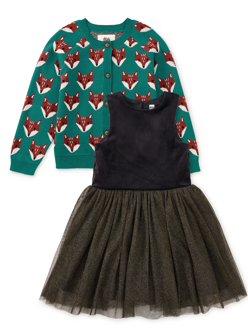 Fox Cardigan &amp; Tulle Dress 2-Piece Set in XS - View 1