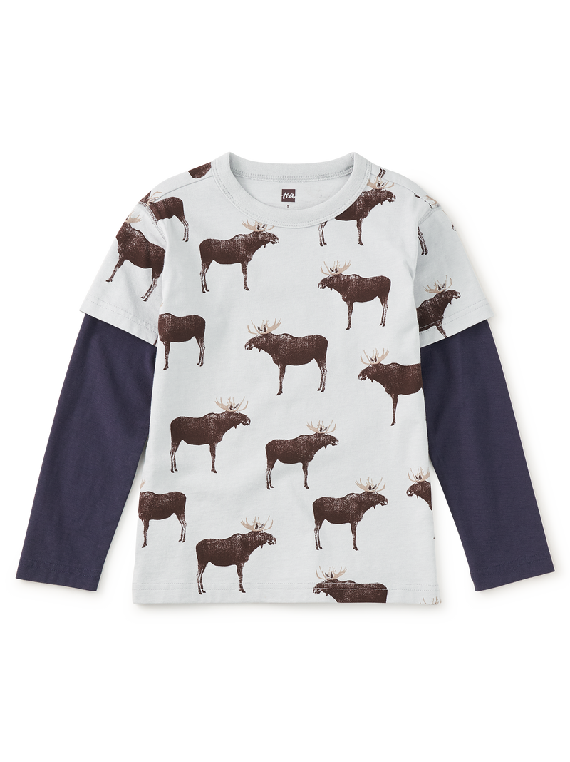 Printed Layered Sleeve Tee in Moose Crossing - View 1