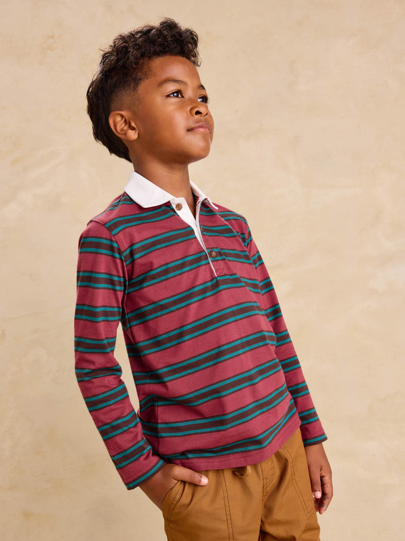 Long Sleeve Rugby Polo in Sangria - View 2