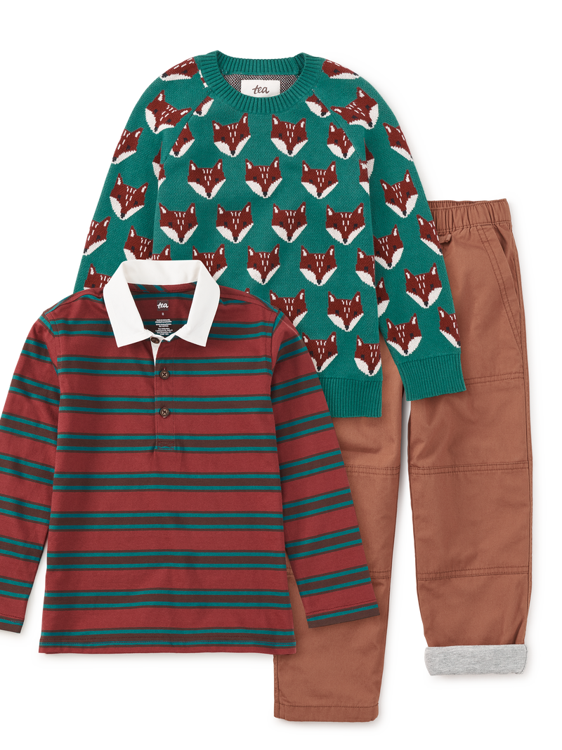 Fox Sweater &amp; Rugby Polo 3-Piece Set in 3-6M - View 1