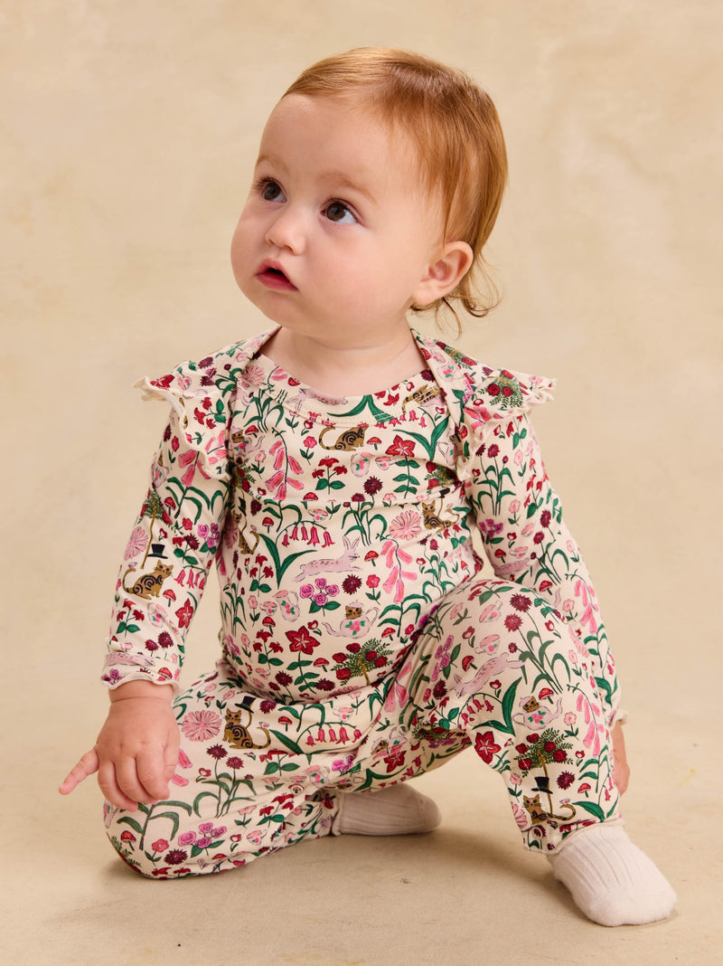 Ruffle Shoulder Baby Romper in Tea Party Floral - View 2