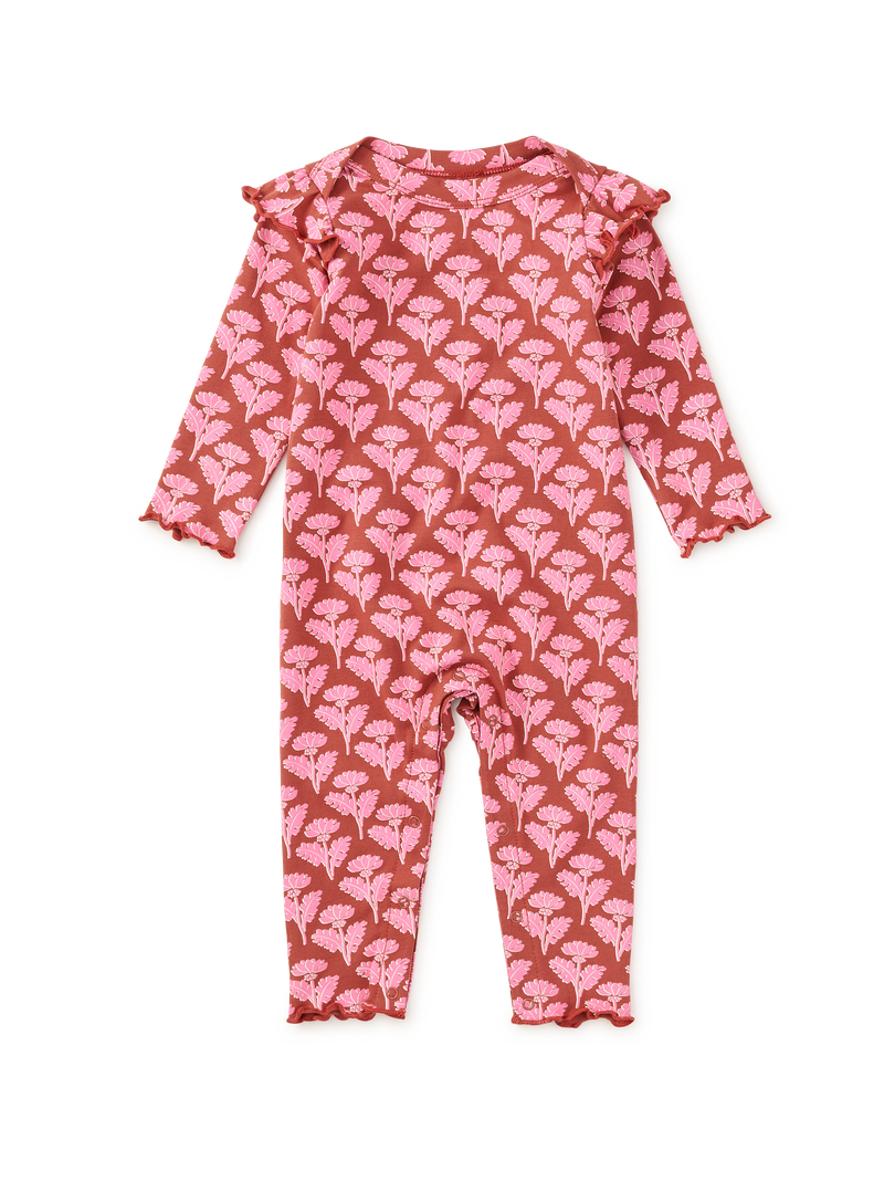 Ruffle Shoulder Baby Romper in Stamped Heirloom Floral - View 1