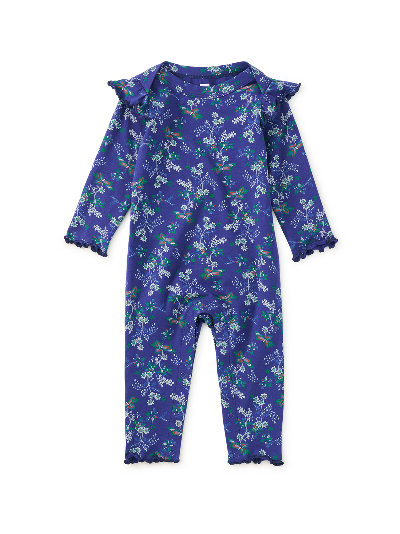 Ruffle Shoulder Baby Romper in Scottish Floral - View 1