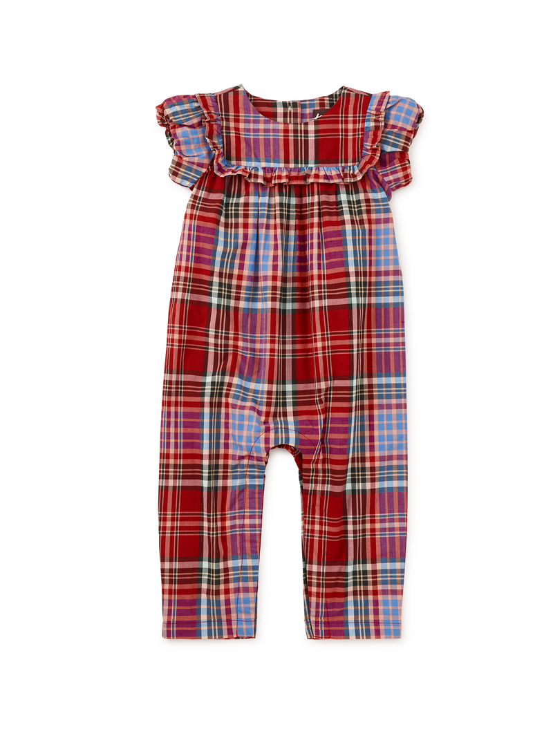 Plaid Ruffle Baby Romper in Holiday Market Plaid - View 1