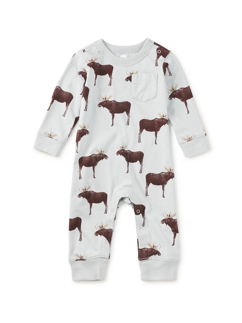 Long Sleeve Pocket Baby Romper in Moose Crossing - View 1