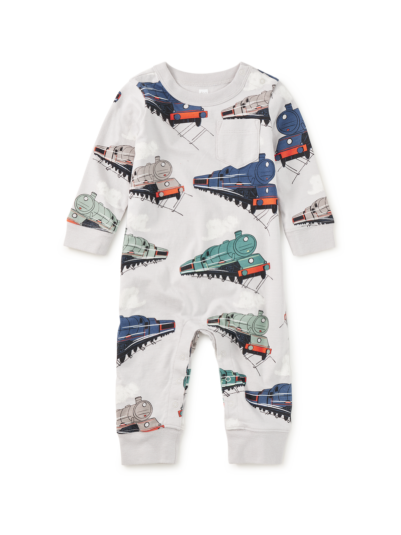 Long Sleeve Pocket Baby Romper in Great Railway Journey - View 1